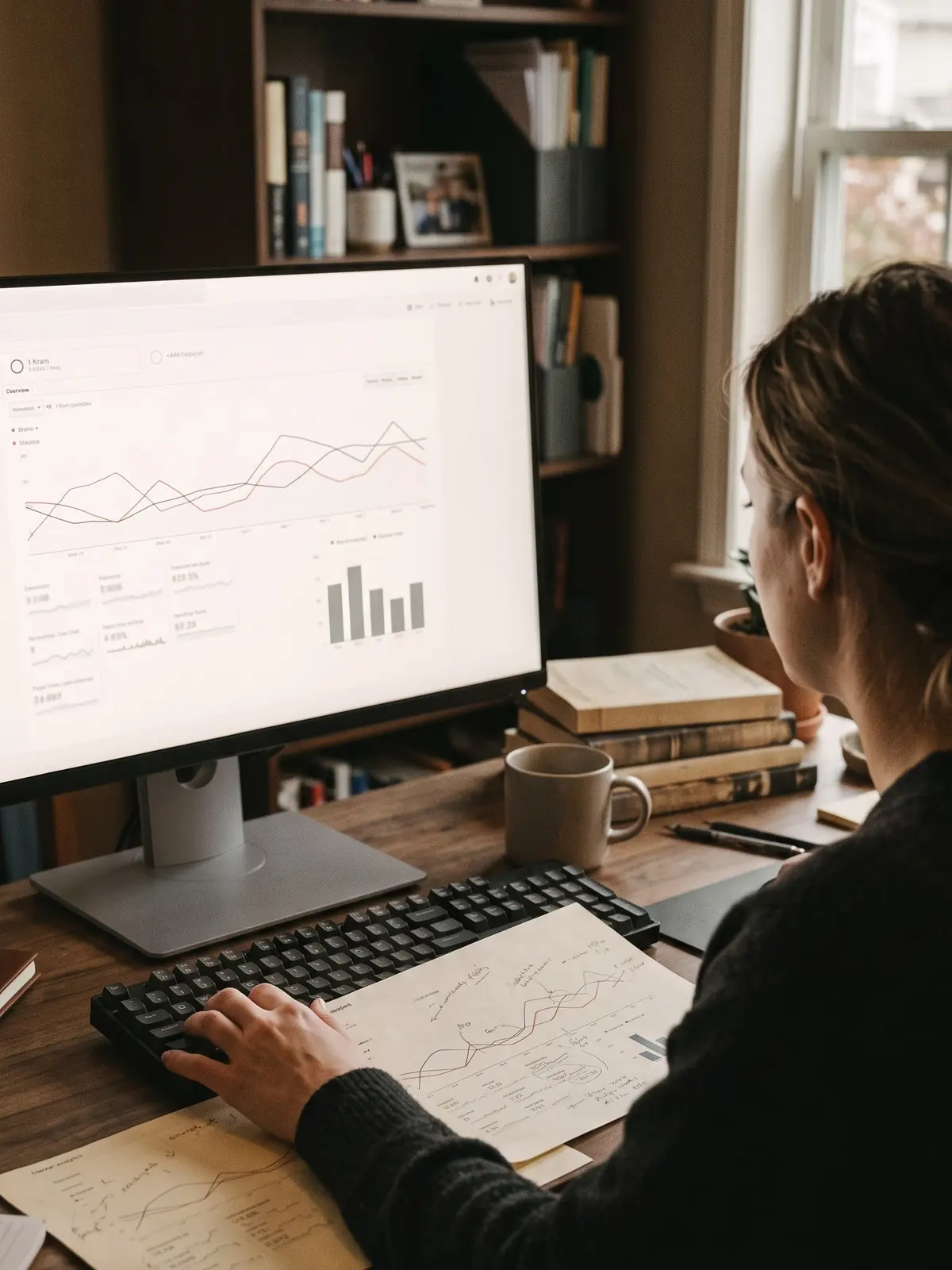 A performance dashboard being read beside its printed weekly report